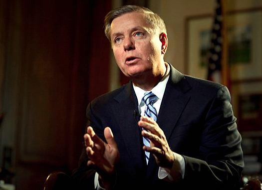 Senator Lindsey Graham crushing an imaginary zombie's skull