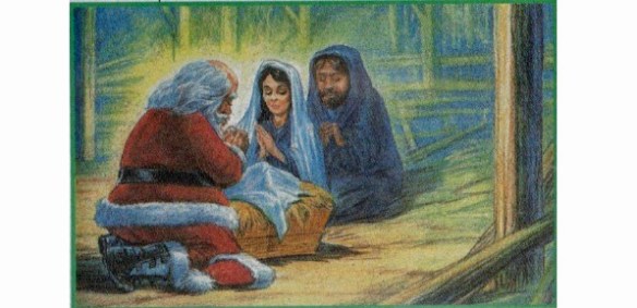 In which Jolly Old Saint Nick doffs his cap and wishes Mary and Joseph a Merry Christmas